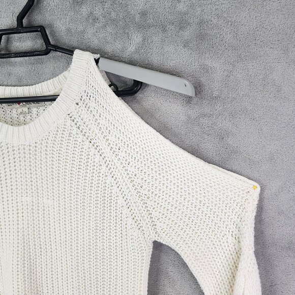 Womens Ivory Love Change Italy Knit Sweater Cold Shoulder Crew Neck Size L - Picture 4 of 9